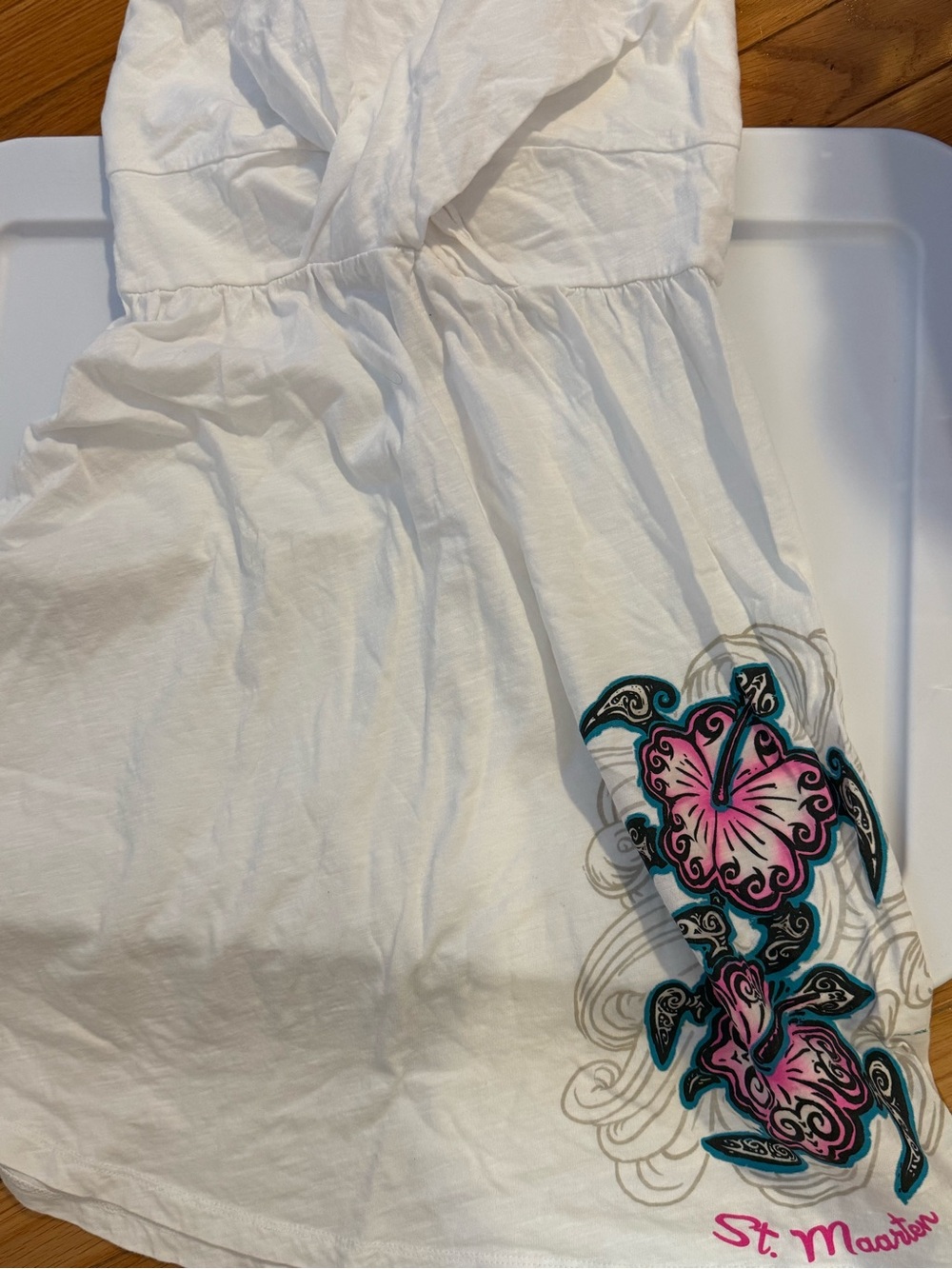 Del Sol White Womens Strapless Top with Pink & Teal Floral Print